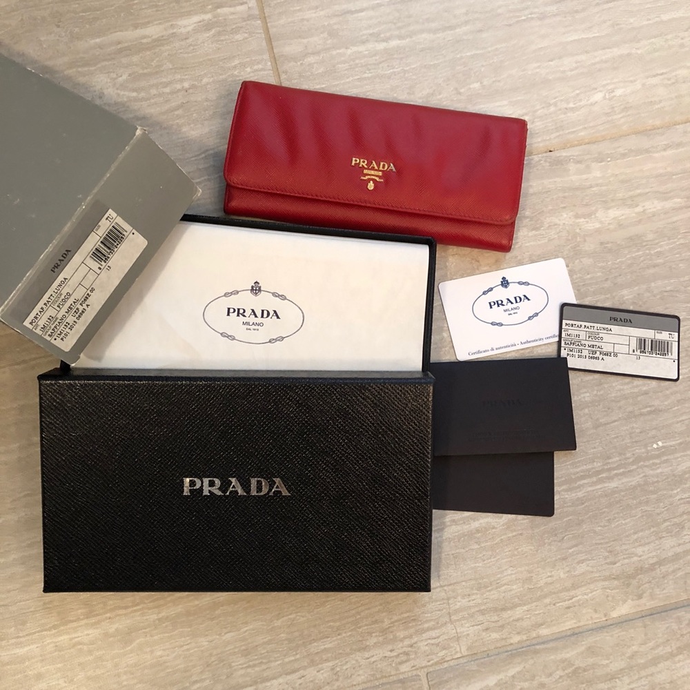 Red leather Prada wallet 100% authentic